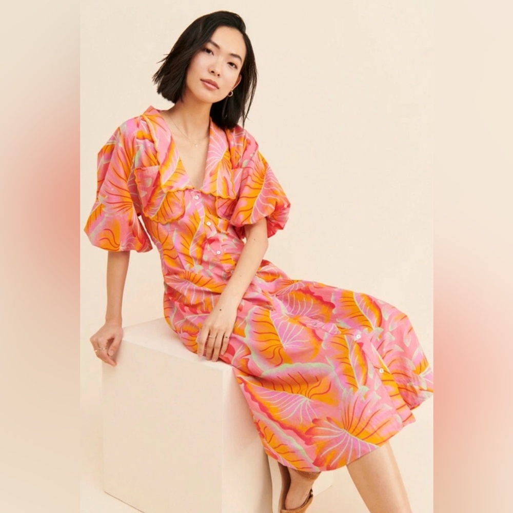 FARM Rio Coral Orange Floral Midi Dress - Picture 8 of 11
